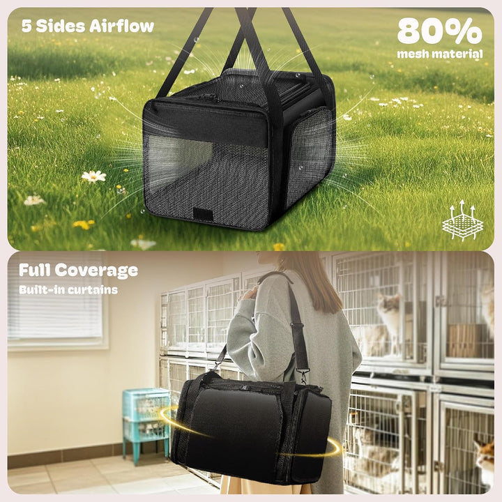 Top and 2 Sides Expandable Pet Carrier 17x11x9.5, TSA Airline Approved Small Dog Carrier for Small D