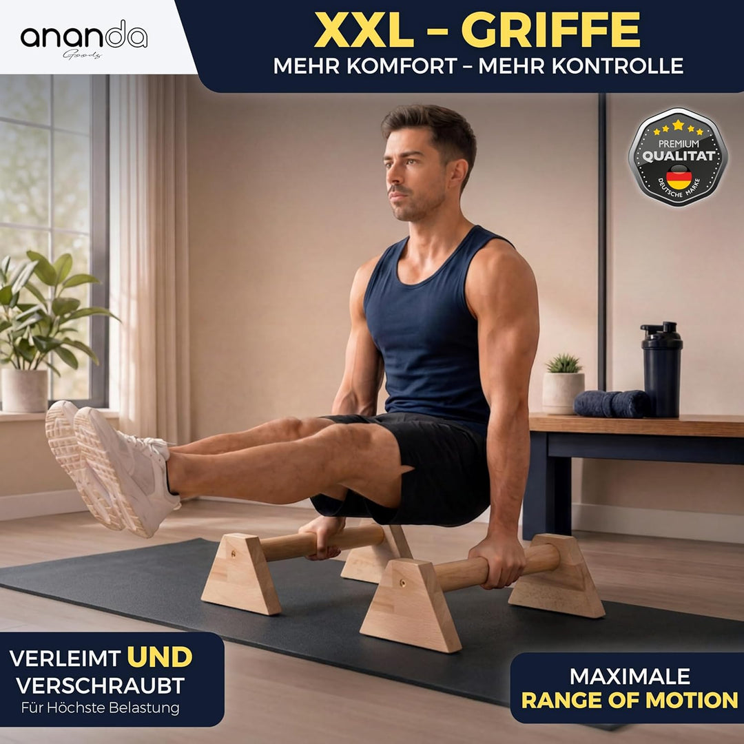 Liegestützgriffe aus Holz – XXL Parallettes Calisthenics Griffe & Push Up Bars, MADE IN GERMANY Hand