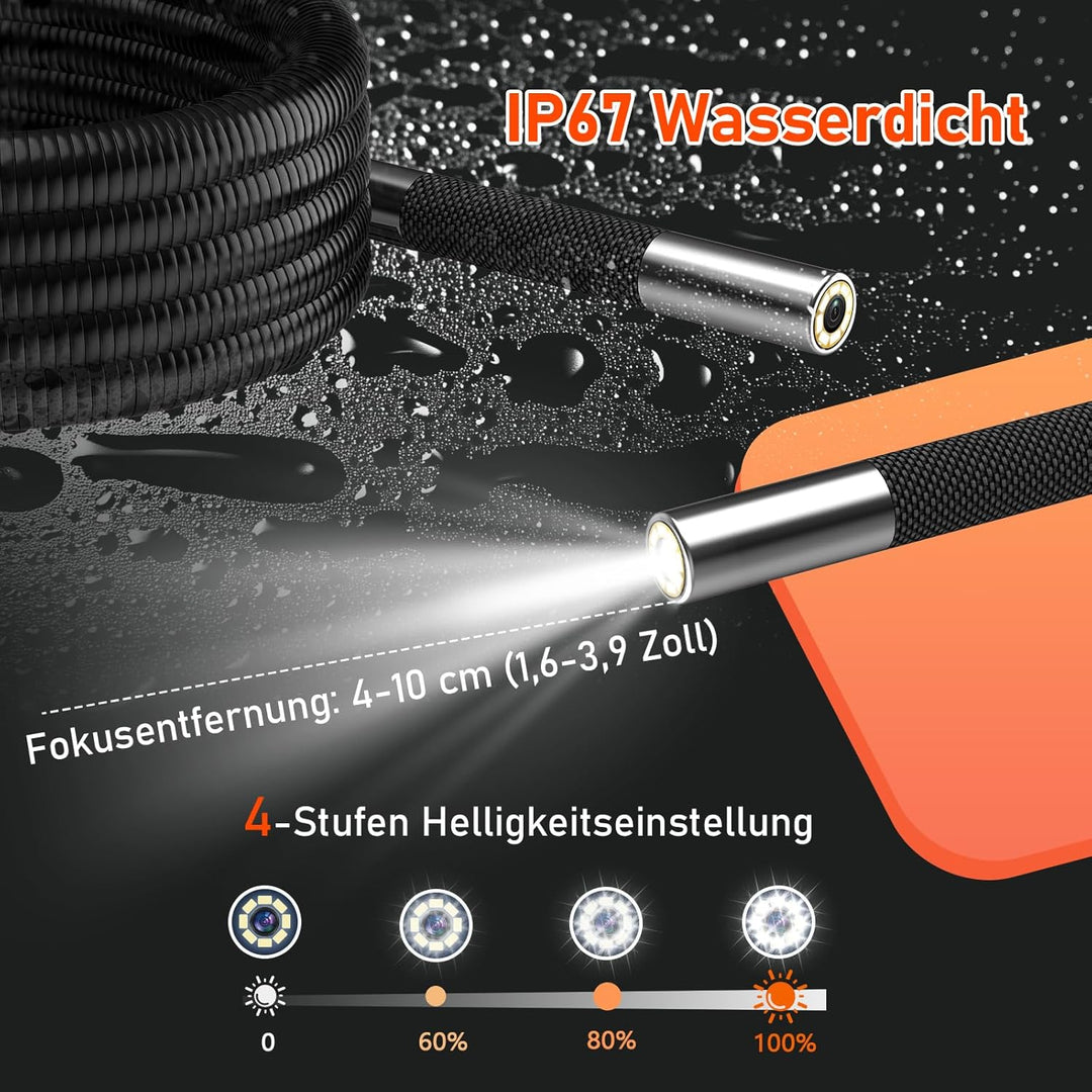 1080P Endoskopkamera Beweglicher Kopf, 5" LCD-Bildschirm Endoskopkamera mit Licht, 270° Drehbare End