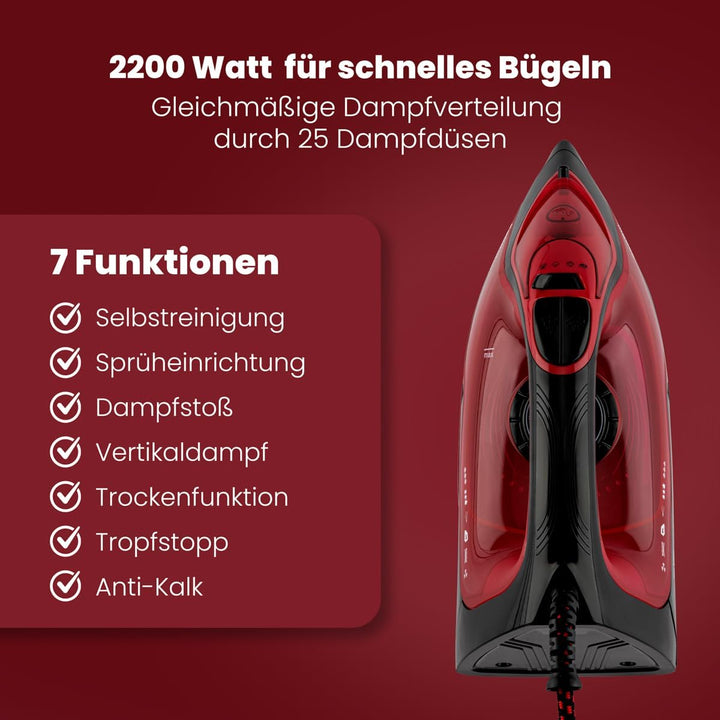 Clatronic® Dampfbügeleisen mit Keramiksohle | 2200W | Bügeleisen mit Dampf | 250ml Tank | schnelle A