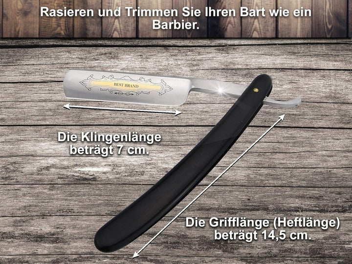 InstrumenteNrw Streichriemen mit Rasiermesser als Bartmesser Set - 2-Teilig - Klinge mit Goldätzung