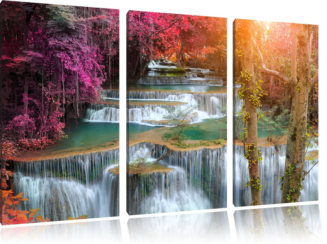 Pixxprint Wasserfall im Regenwald als Leinwandbild/Grösse: 3Teilig (120x80) / Wandbild/Kunstdruck/fe