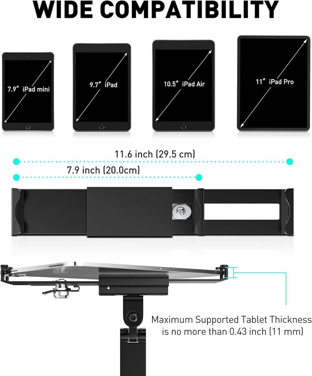 AboveTEK Tablet Wandhalterung iPad Ständer für 7-11Zoll Tablets/iPad/Galaxy Tab/Slate/Fire Tablet Ha