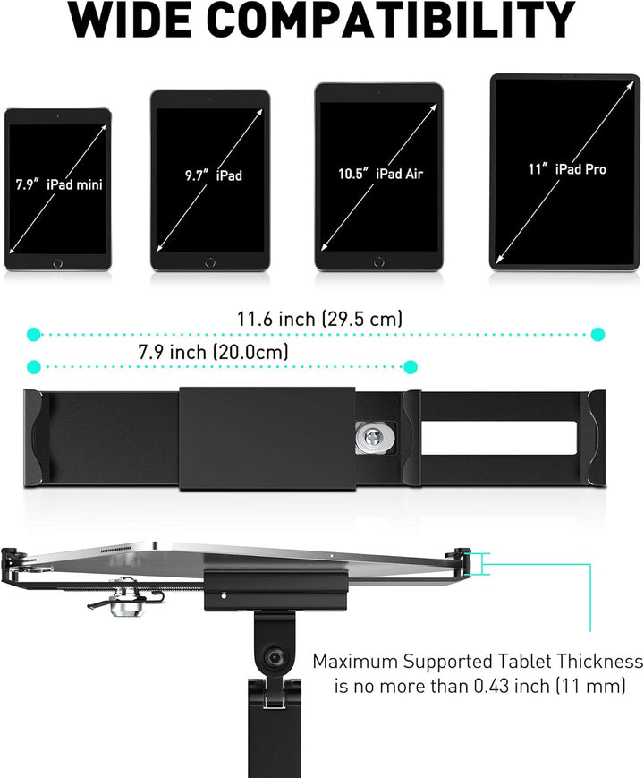 AboveTEK Tablet Wandhalterung iPad Ständer für 7-11Zoll Tablets/iPad/Galaxy Tab/Slate/Fire Tablet Ha