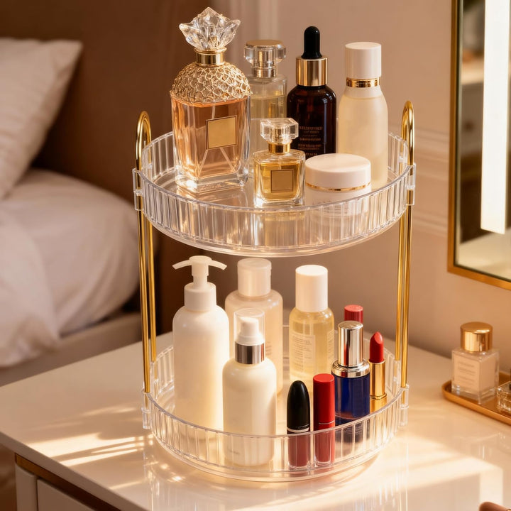 3 Ebenen 360°Drehbarer Make up Organizer, Schminktisch Parfüm Organizer, Schmink Aufbewahrung mit me
