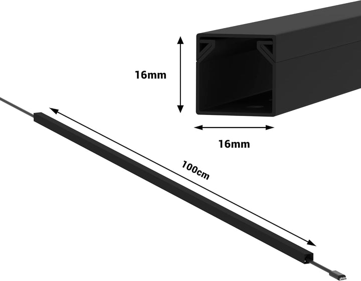 Kabelkanal Selbstklebend Pro mit Schaumklebeband, Kabelschacht 50m 16x16mm - 50x1m, Black - Schwarz
