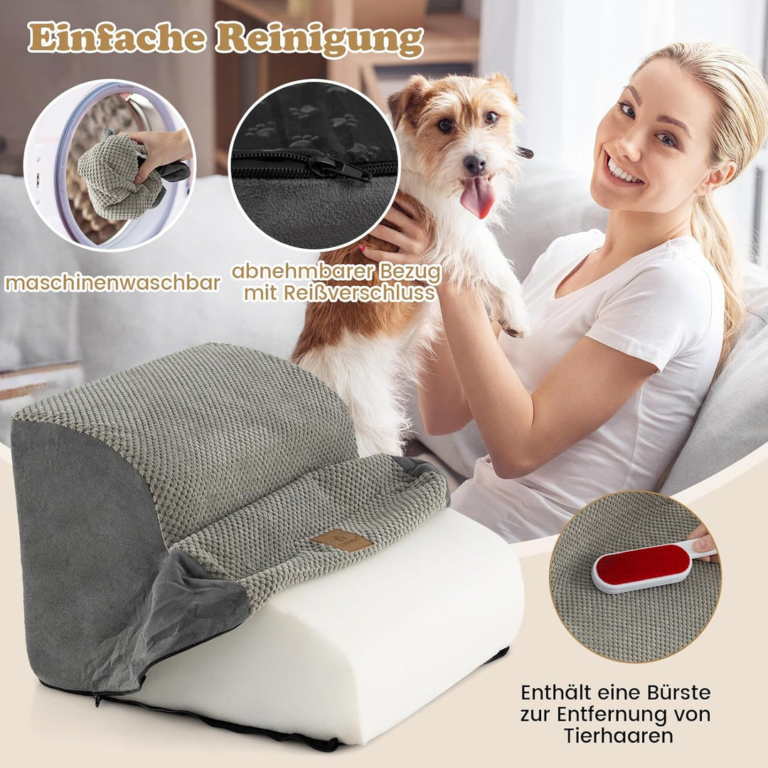 GYMAX Hundetreppe für kleine Hunde, Haustiertreppe 30 cm hoch für Bett &amp; Sofa, Hunderampe aus hochdi