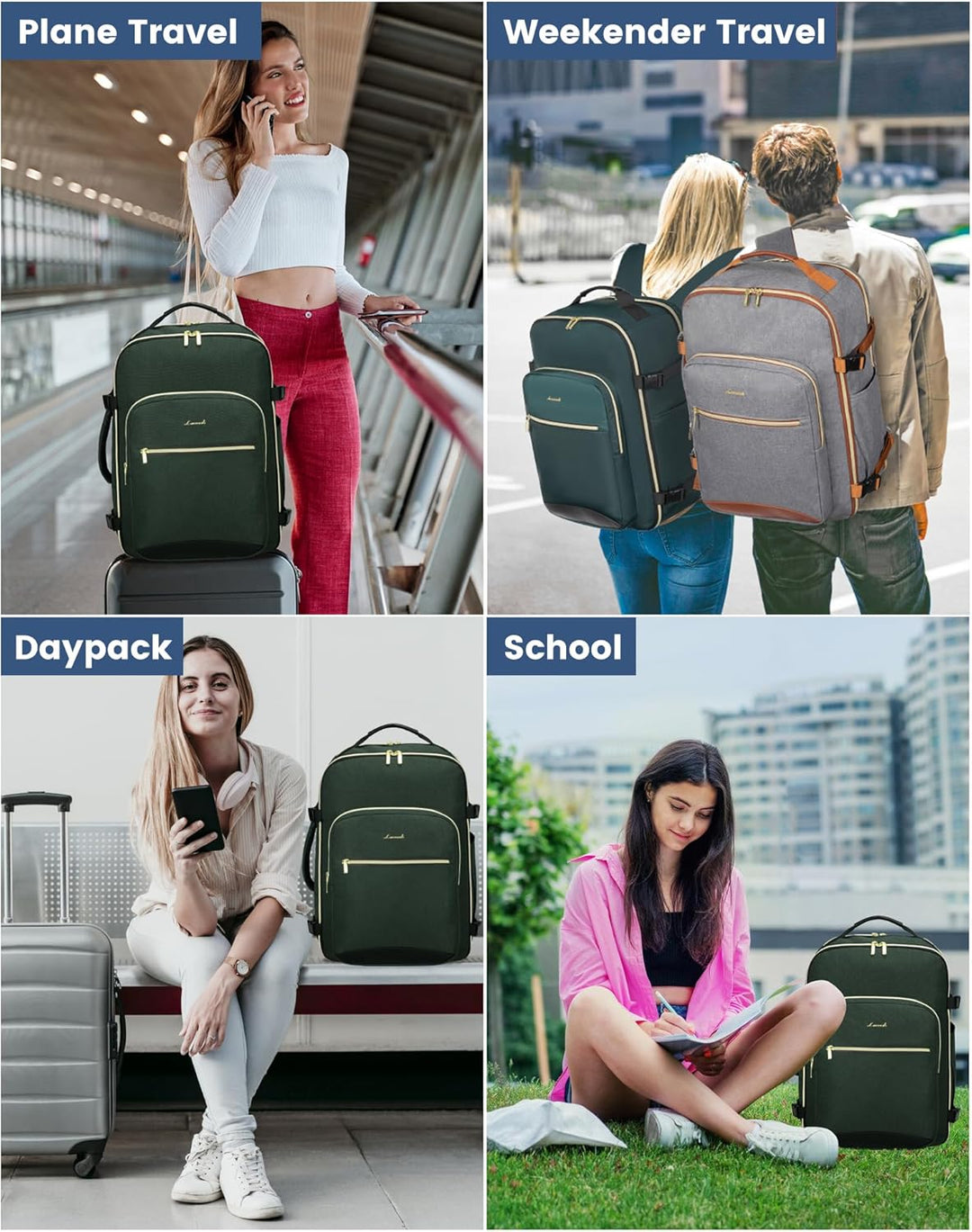 LOVEVOOK Handgepäck Rucksack Flugzeug, 40L Gross Reiserucksack Damen Kofferrucksack, Wasserdicht Rei