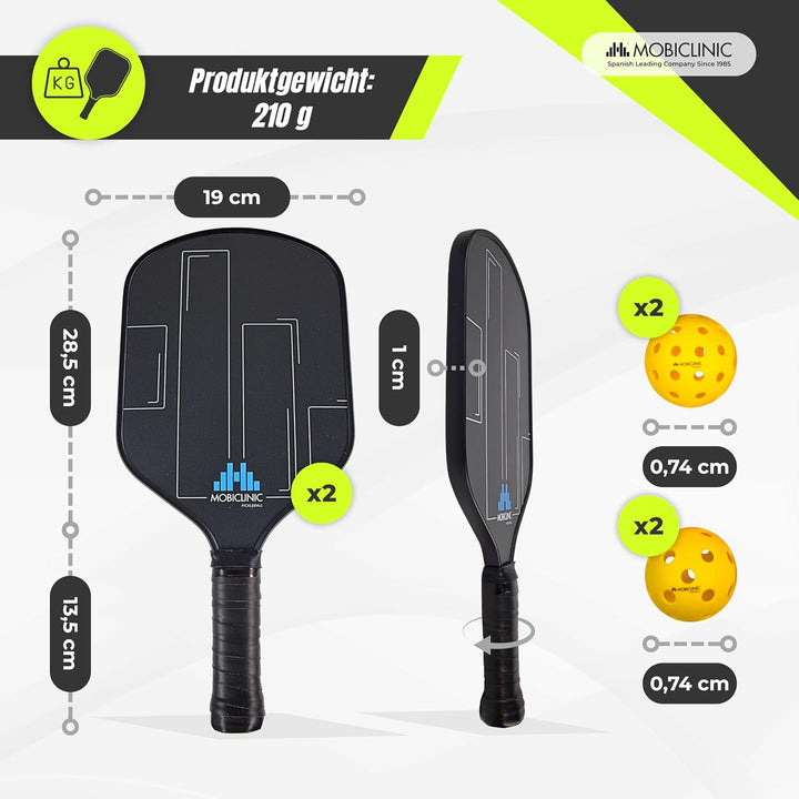 Mobiclinic®, Pickleball-Set, Fiberglas-Schläger, Bälle für Drinnen und Draussen, Tragetasche, Ergono