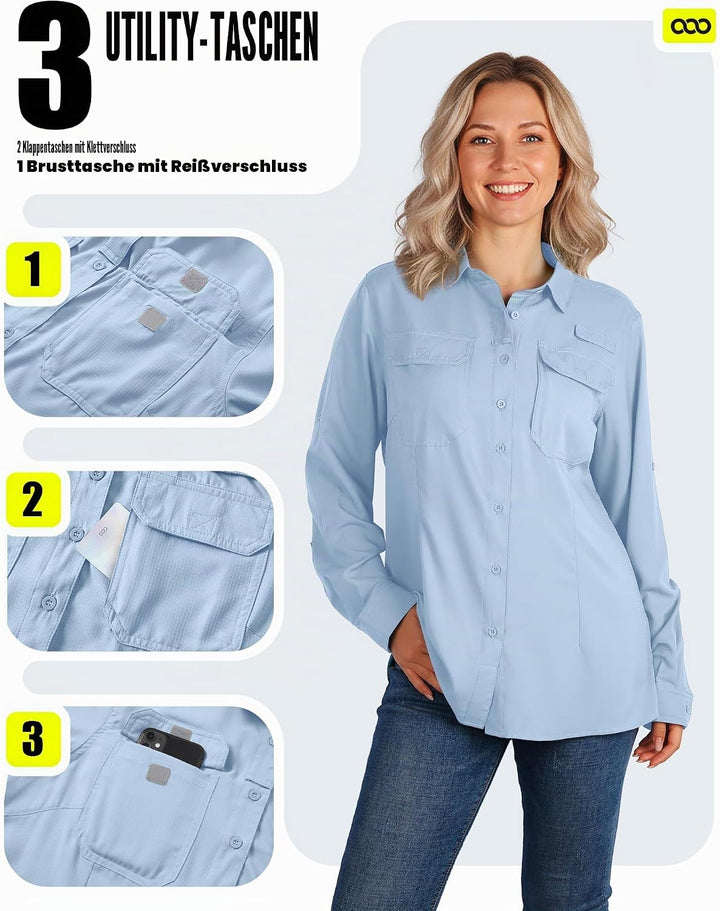 33,000ft Hemdbluse Damen UPF50 UV Schutz Hemd Schnelltrocknende Button-Down Shirts Atmungsaktive Wan