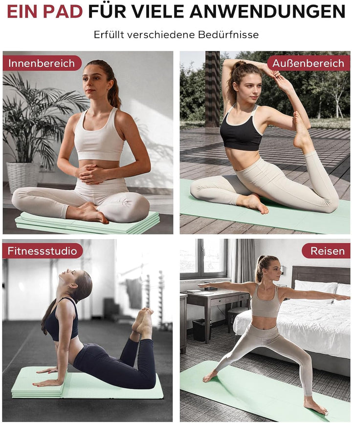 HAPBEAR Reise Yogamatte faltbar 183x61x0,6cm – rutschfeste TPE Yogamatte klappbar mit Tragetasche, l