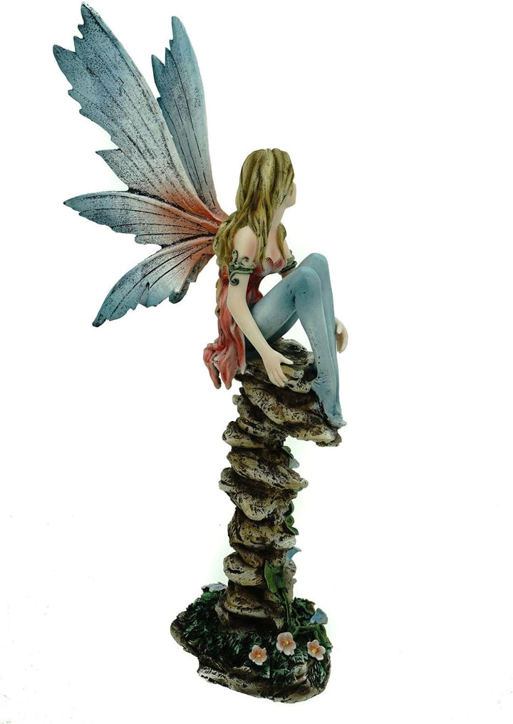 Vogler Fee Calista auf Fels mit Blumenranken 34 cm Figur Fee Fantasy Fairy Elfe, Mehrfarbig