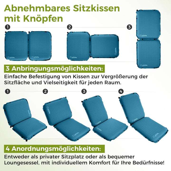 ATEPA Sitzkissen Outdoor, Faltbar Aufblasbar Stadion Flugzeug Unterwegs Camping Wander Bürostuhl Kno