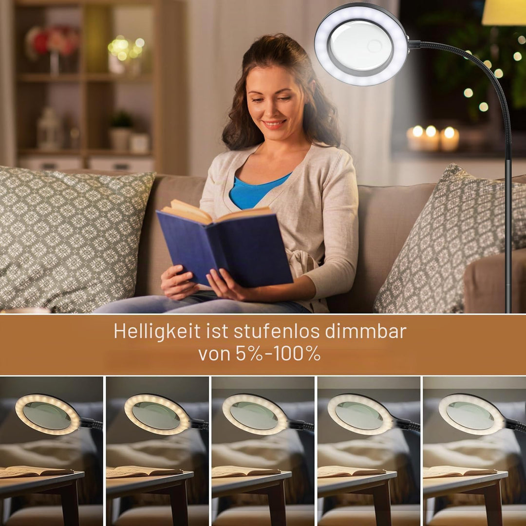 Lupe mit Licht und Ständer 5X 10x, Dimmbare Lupe mit Licht mit 36 LED, Verstellbare Lupenleuchte mit