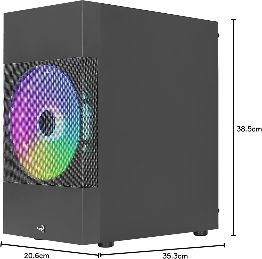 Aerocool ATOMICLITE V1, Micro-ATX Gaming Gehäuse, Front Mesh+2 Lüfter FRGB, Schwarz Schwarz ATOMICLI