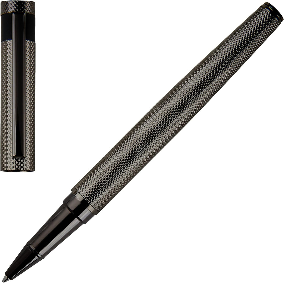 Hugo Boss Loop Diamond Tintenroller aus Messing in der Farbe Gun, Länge: 14,6cm, Tintenfarbe: Schwar