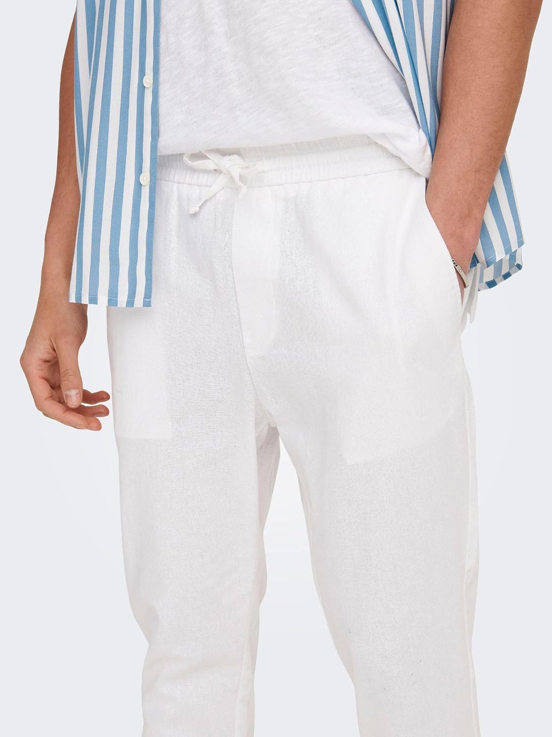 ONLY &amp; SONS Herren Sweatpant ONSLINUS Crop LIN - Tapered Fit - XS S M L XL XXL, Bright White