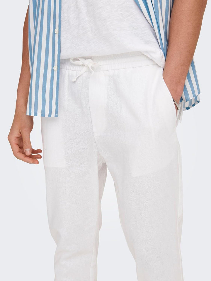 ONLY &amp; SONS Herren Sweatpant ONSLINUS Crop LIN - Tapered Fit - XS S M L XL XXL, Bright White