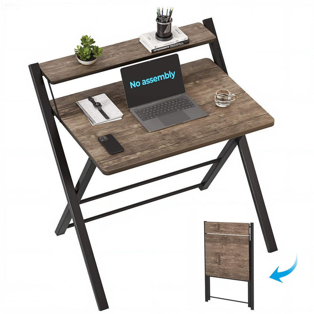 GreenForest Schreibtisch Klappbar für Kleine Räume, Klappbarer Schreibtisch mit Regal, Keine Montage