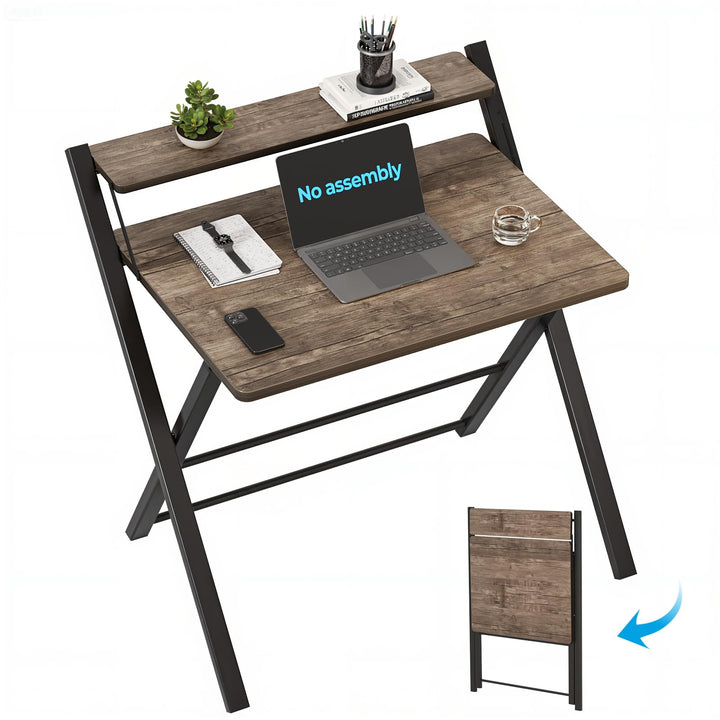GreenForest Schreibtisch Klappbar für Kleine Räume, Klappbarer Schreibtisch mit Regal, Keine Montage