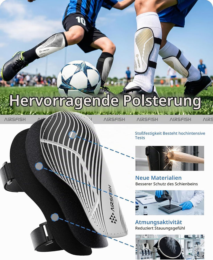 Schienbeinschoner Kinder Fussball Zertifiziert Airsfish Leichte,Langlebige,rutschfeste Schienbeinsch