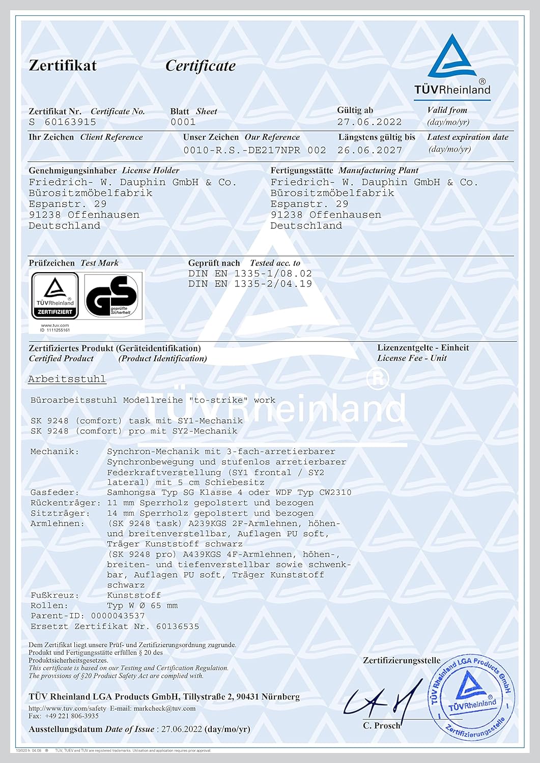 Trendoffice to-Strike Comfort pro sk 9248 | Stiftung Warentest Testsieger | ergonomischer Bürostuhl