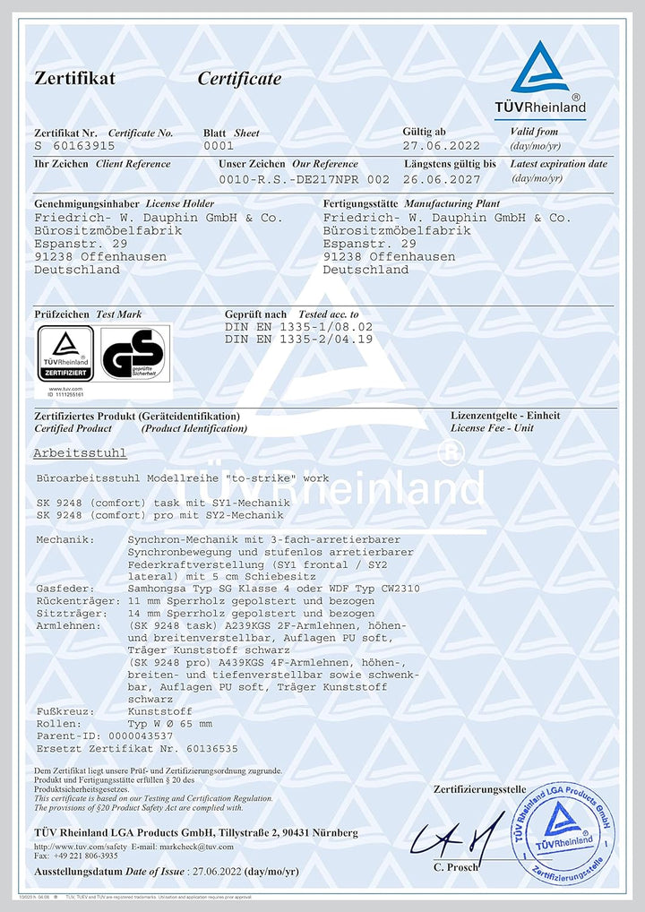 Trendoffice to-Strike Comfort pro sk 9248 | Stiftung Warentest Testsieger | ergonomischer Bürostuhl