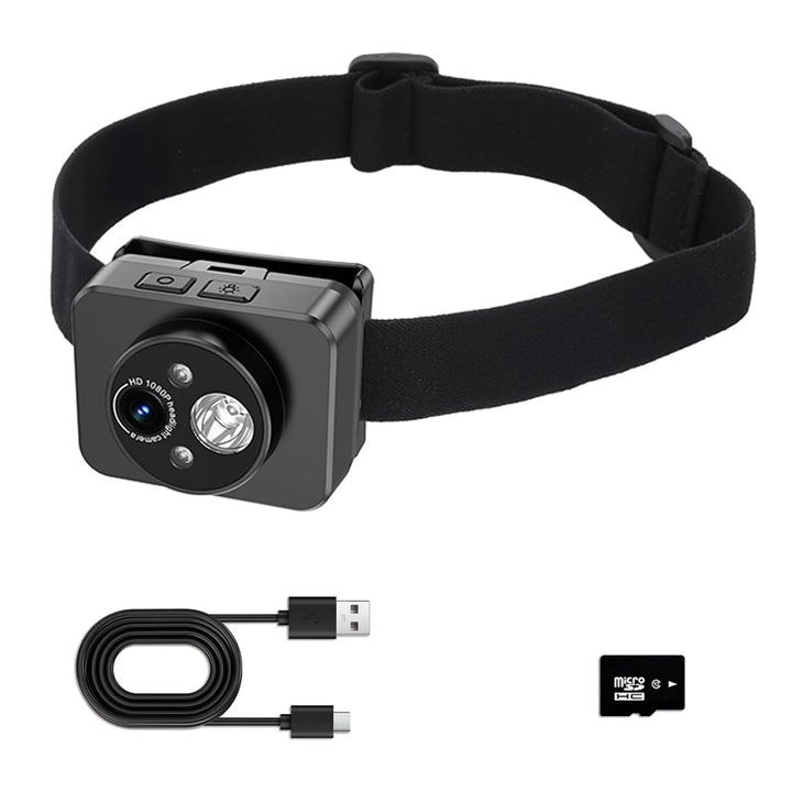 VBESTLIFE Am Kopf Montierte Kamera mit LED-Scheinwerfer, Tragbare HD 1080P 2MP Action-Kamera für Näc