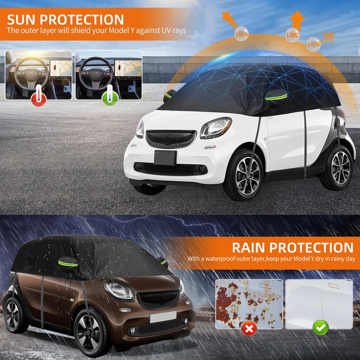 Halbgarage Autoabdeckung Wasserdicht Passend für Smart Fortwo 2006-2025, 300D Atmungsaktiv Autoplane