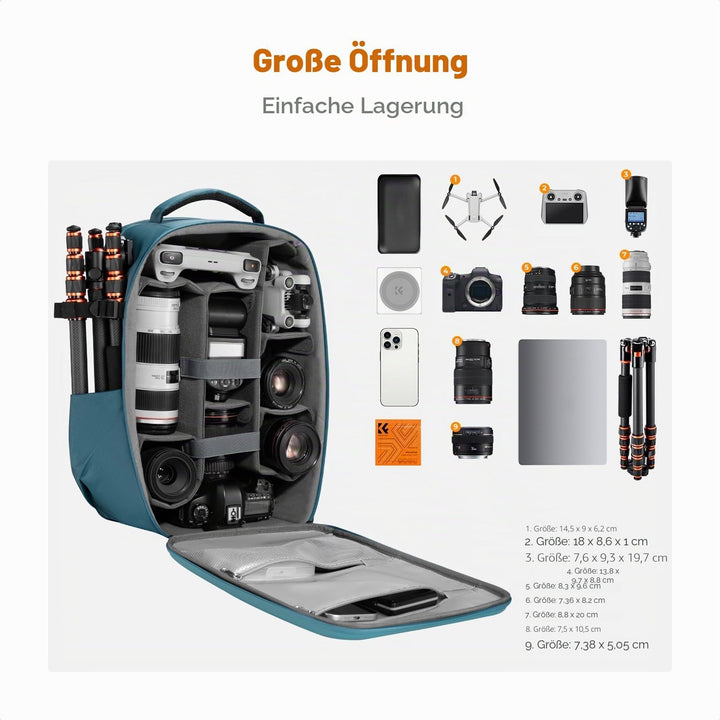 K&amp;F Concept Kamerarucksack Fotorucksack mit Hartschale Kameratasche mit 15,6-Zoll-Laptopfach und Reg