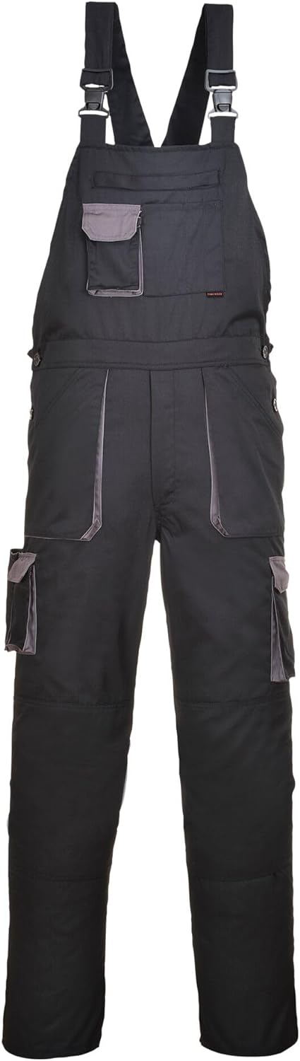 Portwest TX12 Herren Texo Kontrast Latzhose Arbeitslatzhose Schwarz S, Schwarz S