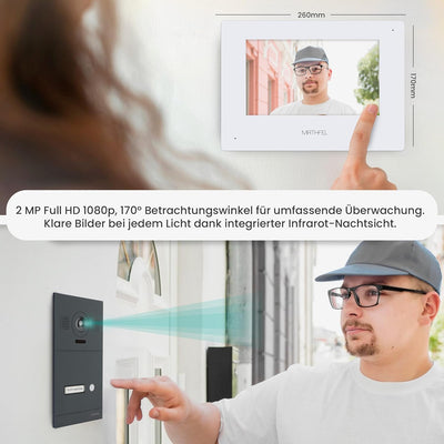 MATHFEL Video Türsprechanlage Mit Kamera, Türklingel mit Kamera und Monitor, Türöffner-Funktion, 7 Z