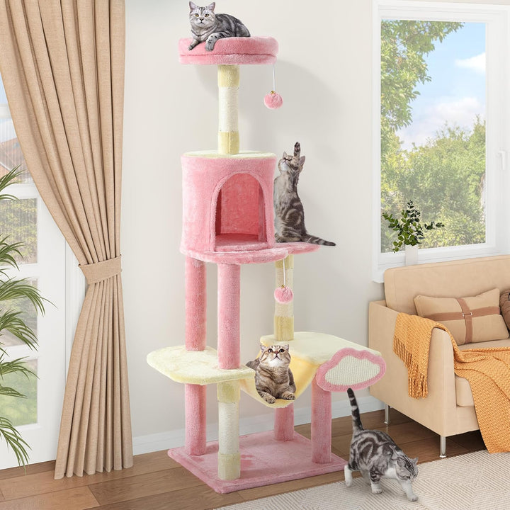 YITAHOME Luxus Kratzbaum mit Hängematte, Mehrstöckiger Kratzbaum mit Sitzstange für Grosse Katzen, P