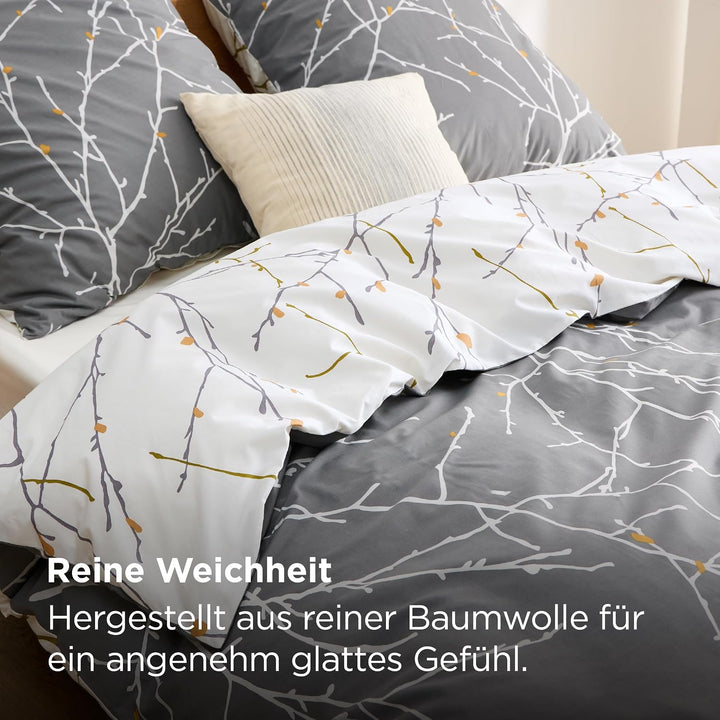 BEDSURE Bettwäsche 200x220 Baumwolle Grau - Bettwäsche-Sets 200 x 220 cm Bettbezug 3teilig mit 2 Kis