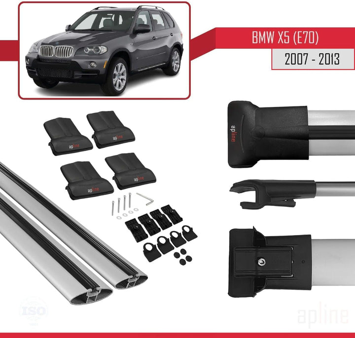Apline Kompatibel mit BMW X5 (E70) 2006-2013 Relingträger Fly Modell Dachträger Gepackträger GRAU