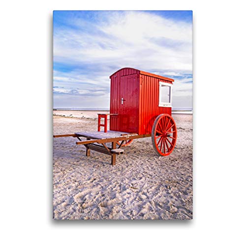 Premium Textil-Leinwand 50 x 75 cm Hoch-Format Borkum Badewagen | Wandbild, HD-Bild auf Keilrahmen,