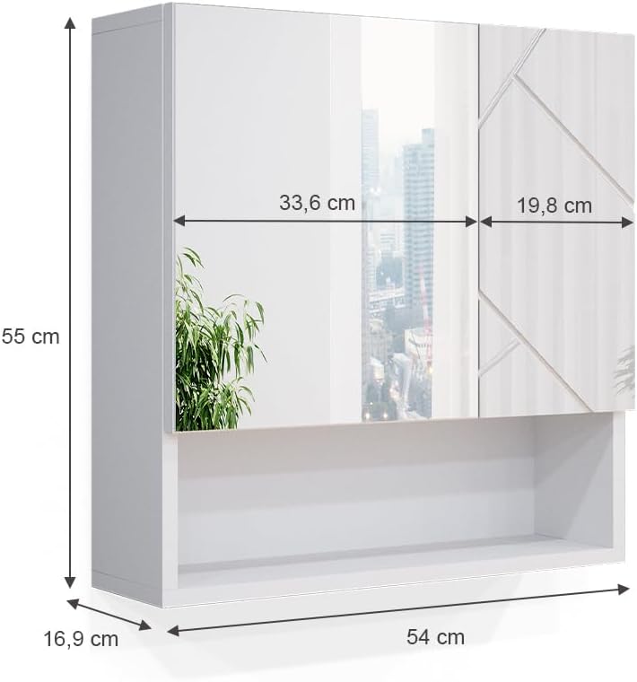 Vicco Bad Spiegelschrank Irma, Weiss Hochglanz, 54 x 55 cm