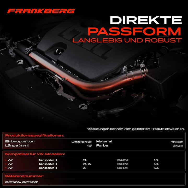 Ladeluftschlauch Turboschlauch Vorne für Transporter III Bus Kasten Pritsche/Fahrgestell 1.6L Diesel