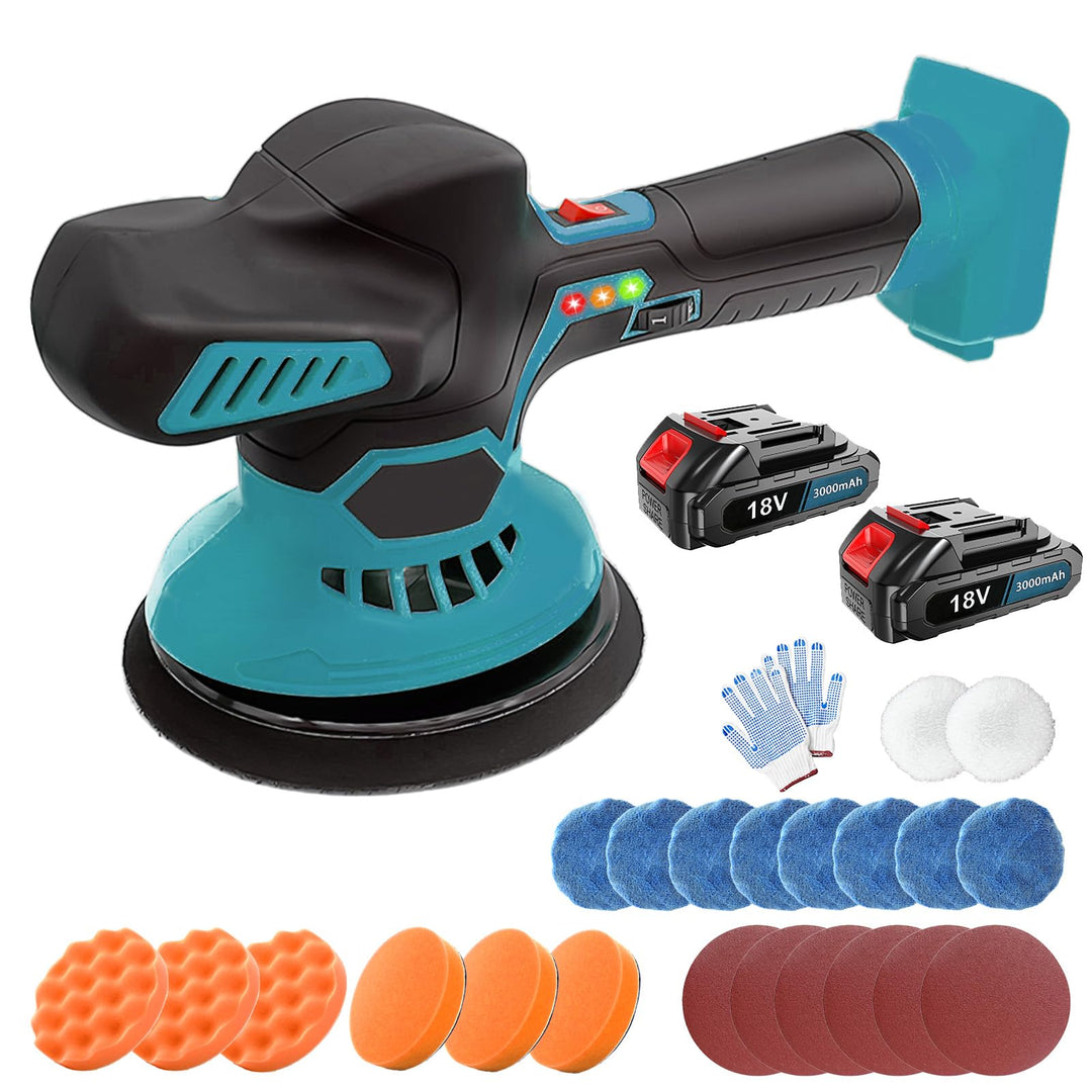 Auto Poliermaschine,18V Exzenter Poliermaschine mit 2x3Ah Akku Zum Polieren von Autos/Booten/Keramik