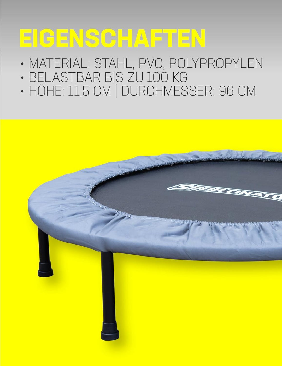 SPORTINATOR® Ukarus faltbares Indoor Fitness Trampolin Ø 96 cm, für Dein Training zu Hause, Koordina