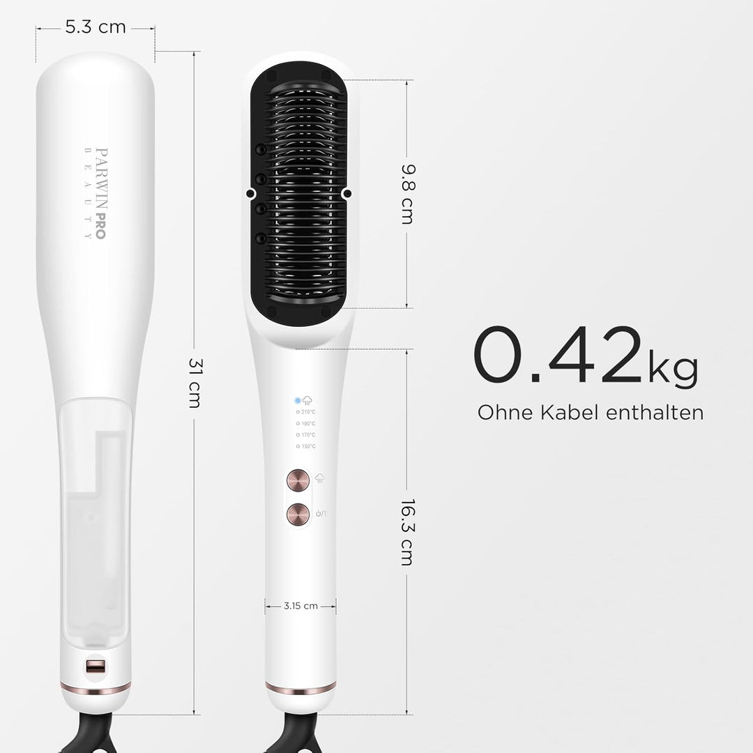 Pro Dampf Glättbürste, PARWIN PRO BEAUTY 3-in-1 Haarglätter Bürste, LED-Anzeigeleuchte, Ionentechnol