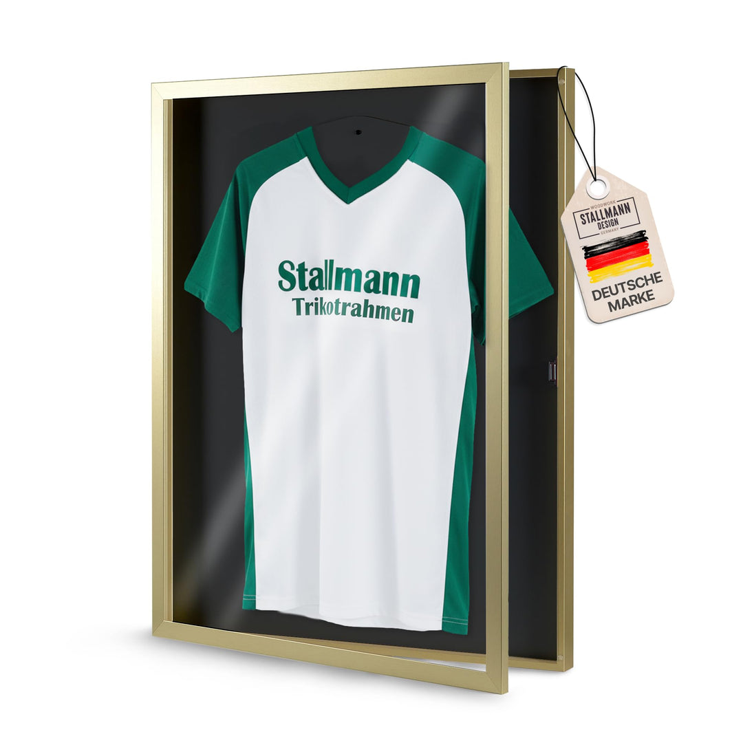 Trikotrahmen 'Easy Click & Fill' mit Tür | Rahmen-Farbe: Gold | Hintergrund: Schwarz | Grösse: 70 x