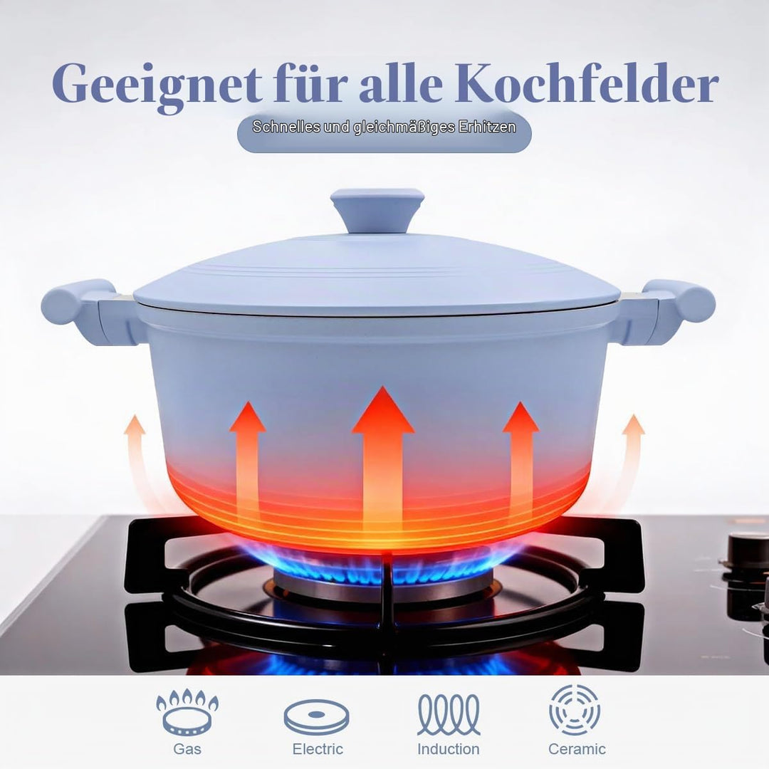 Kochtopf 24cm mit Aluminium Deckel, 5L Antihaft Keramik-Beschichtung Schmortopf zum Schmoren, Dünste
