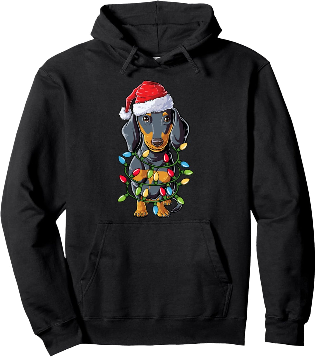 Dachshund Santa Christmas Tree Lights Xmas Boys Wiener Dog Pullover Hoodie