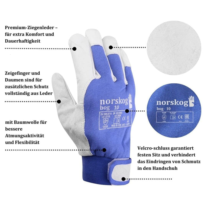 norskog BOG - 6 Paar - Leder Handschuhe Arbeitshandschuhe Ziegenleder; für LKW-Fahrer, Lagerhaus, Ga