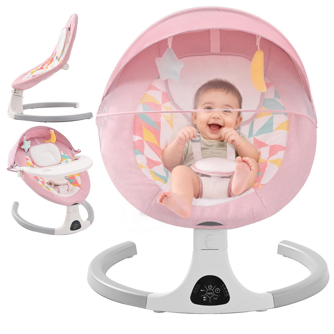 Babywippe Elektrisch,Babyschaukel Indoor Bluetooth, 5 Schwinggeschwindigkeit, 3 Winkellage, Fernsteu