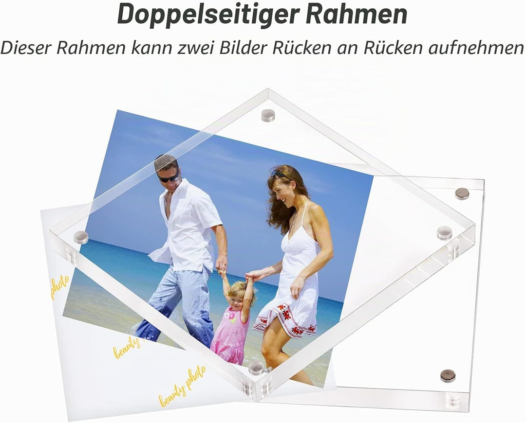 AMEITECH Acrylbilderrahmen, 10 x 10 cm, klares, doppelseitiges Blockset, rahmenloser magnetischer Fo