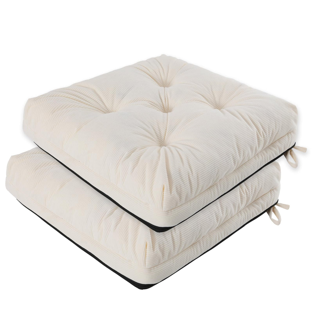 Sitzkissen, 2er Set Stuhlkissen aus Cordstoff, Memory Foam mit Doppel-Layer Design, Befestigungsriem