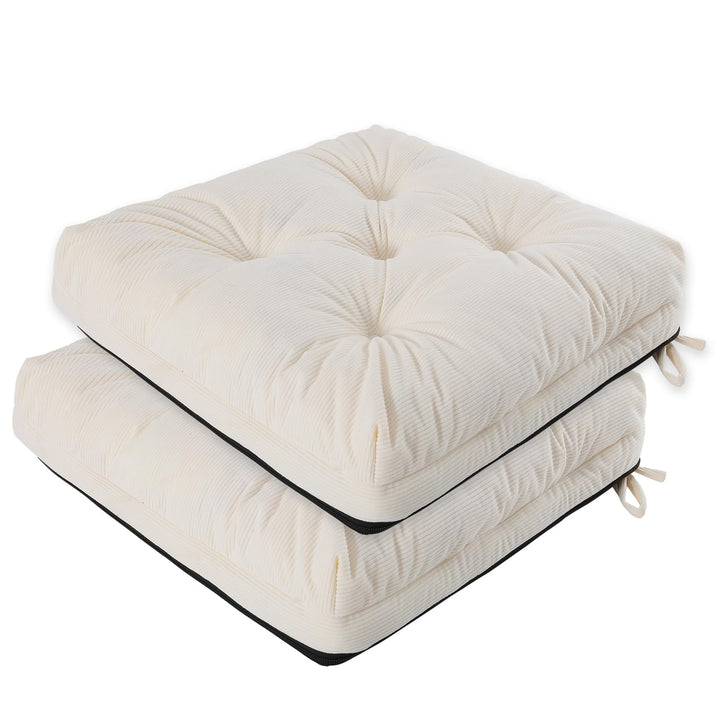 Sitzkissen, 2er Set Stuhlkissen aus Cordstoff, Memory Foam mit Doppel-Layer Design, Befestigungsriem