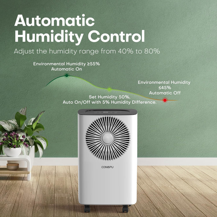 CONOPU Luftentfeuchter 12L/Tag, Automatische Entfeuchtung, 24H-Timer, Kontinuierliche Entwässerung,